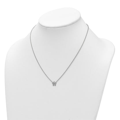 Sterling Silver Rhodium Plated White Ice .01 Dia Textured Star Necklace
