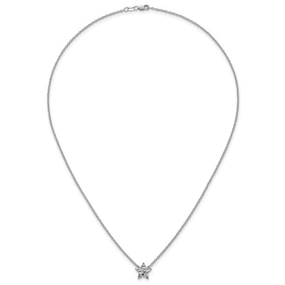 Sterling Silver Rhodium Plated White Ice .01 Dia Textured Star Necklace