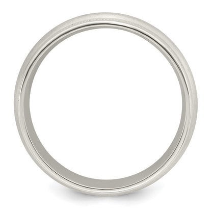 Sterling Silver 7mm Brushed Domed Double Milgrain Fancy Band