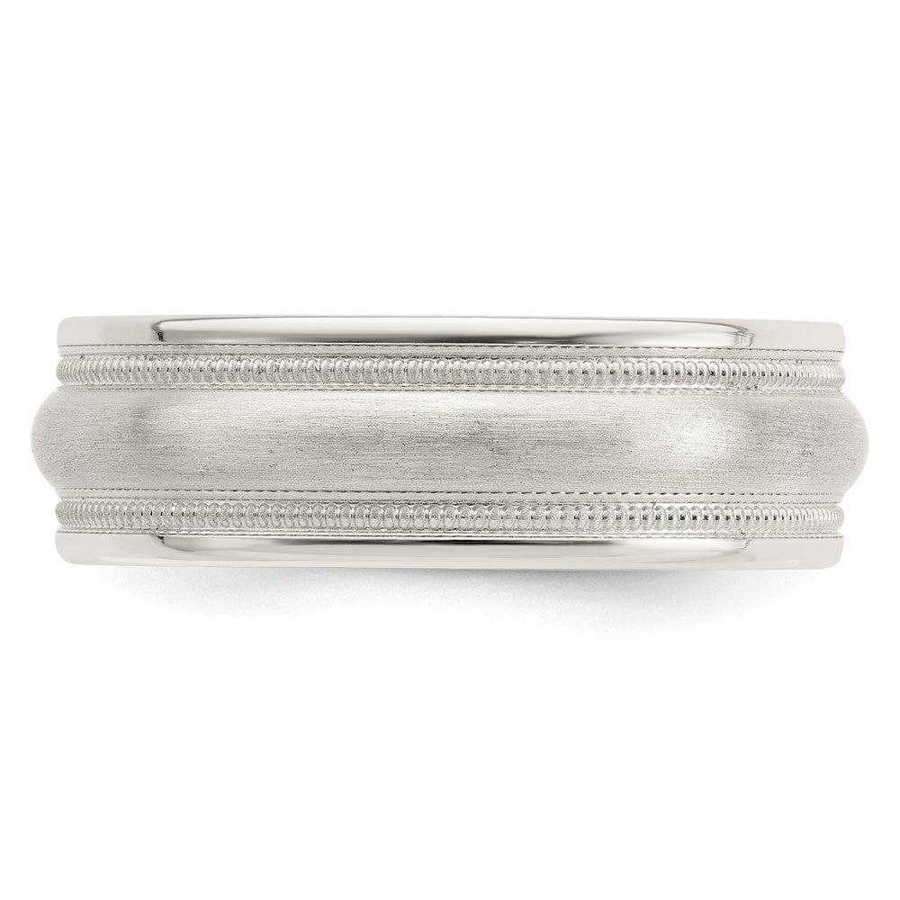 Sterling Silver 7mm Brushed Domed Double Milgrain Fancy Band