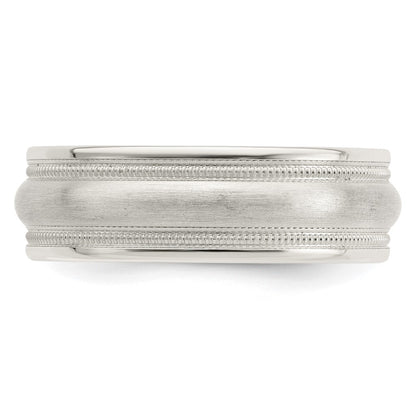 Sterling Silver 7mm Brushed Domed Double Milgrain Fancy Band