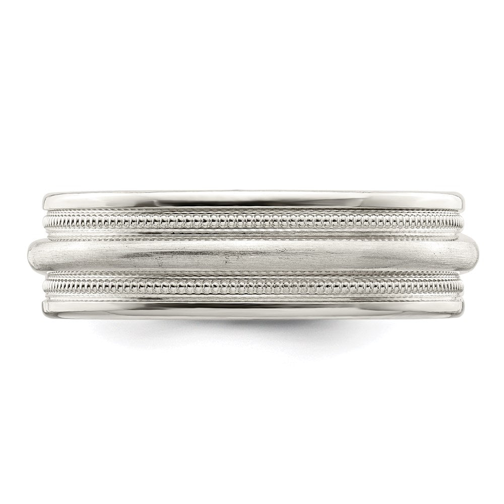Sterling Silver 7mm Brushed Domed Double Milgrain Fancy Band