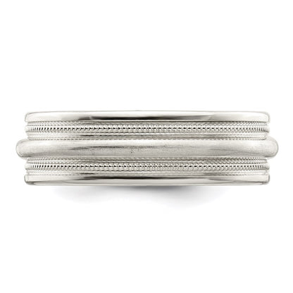 Sterling Silver 7mm Brushed Domed Double Milgrain Fancy Band