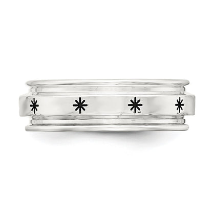 Sterling Silver Ss 7mm Enamel Fancy Band