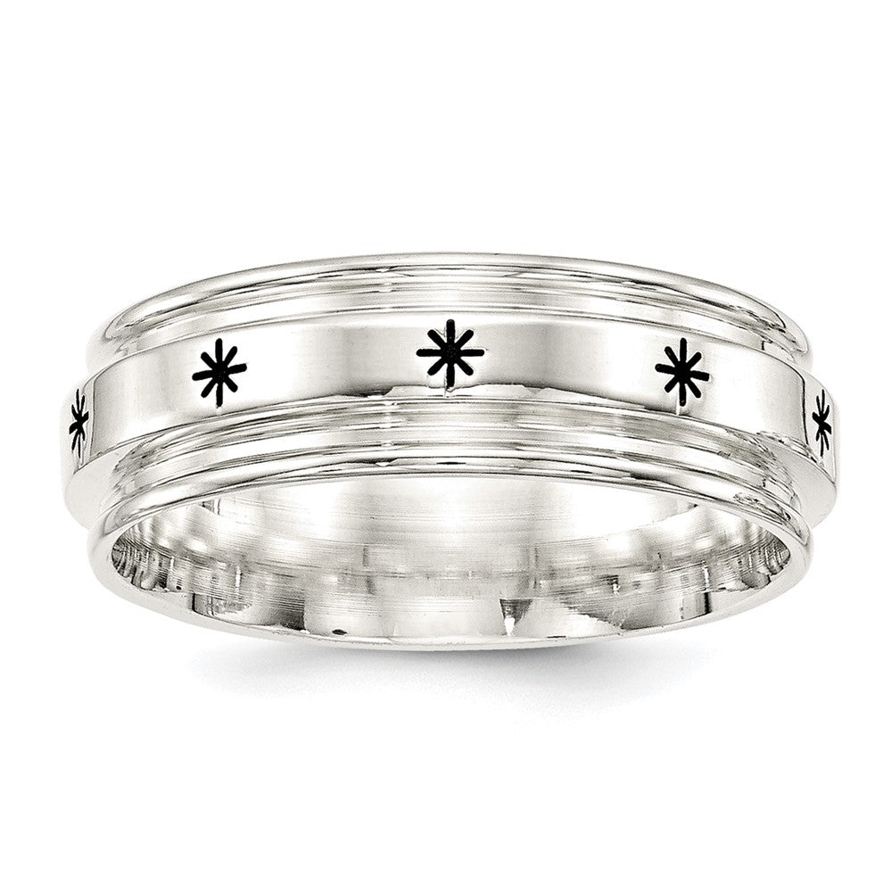 Sterling Silver Ss 7mm Enamel Fancy Band