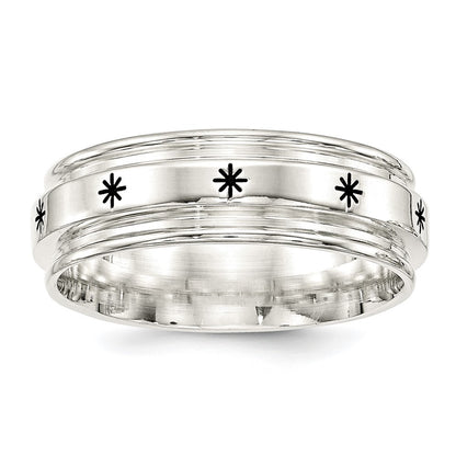 Sterling Silver Ss 7mm Enamel Fancy Band