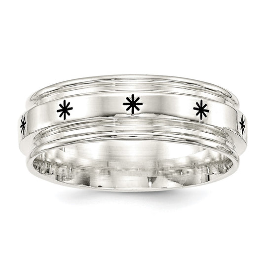 Sterling Silver Ss 7mm Enamel Fancy Band