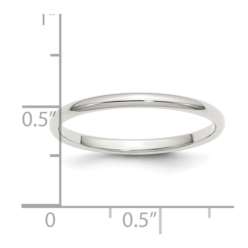 Sterling Silver Rhodium Plated 2mm Half Round Size 6.5 Band