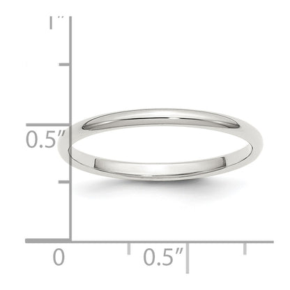 Sterling Silver Rhodium Plated 2mm Half Round Size 6.5 Band