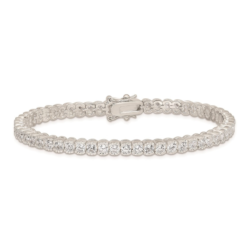 7 Inch Sterling Silver Rhodium-Plated Cz Tennis Bracelet