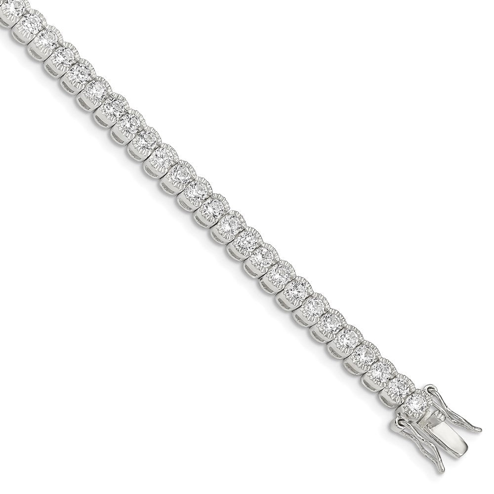 7 Inch Sterling Silver Rhodium-Plated Cz Tennis Bracelet