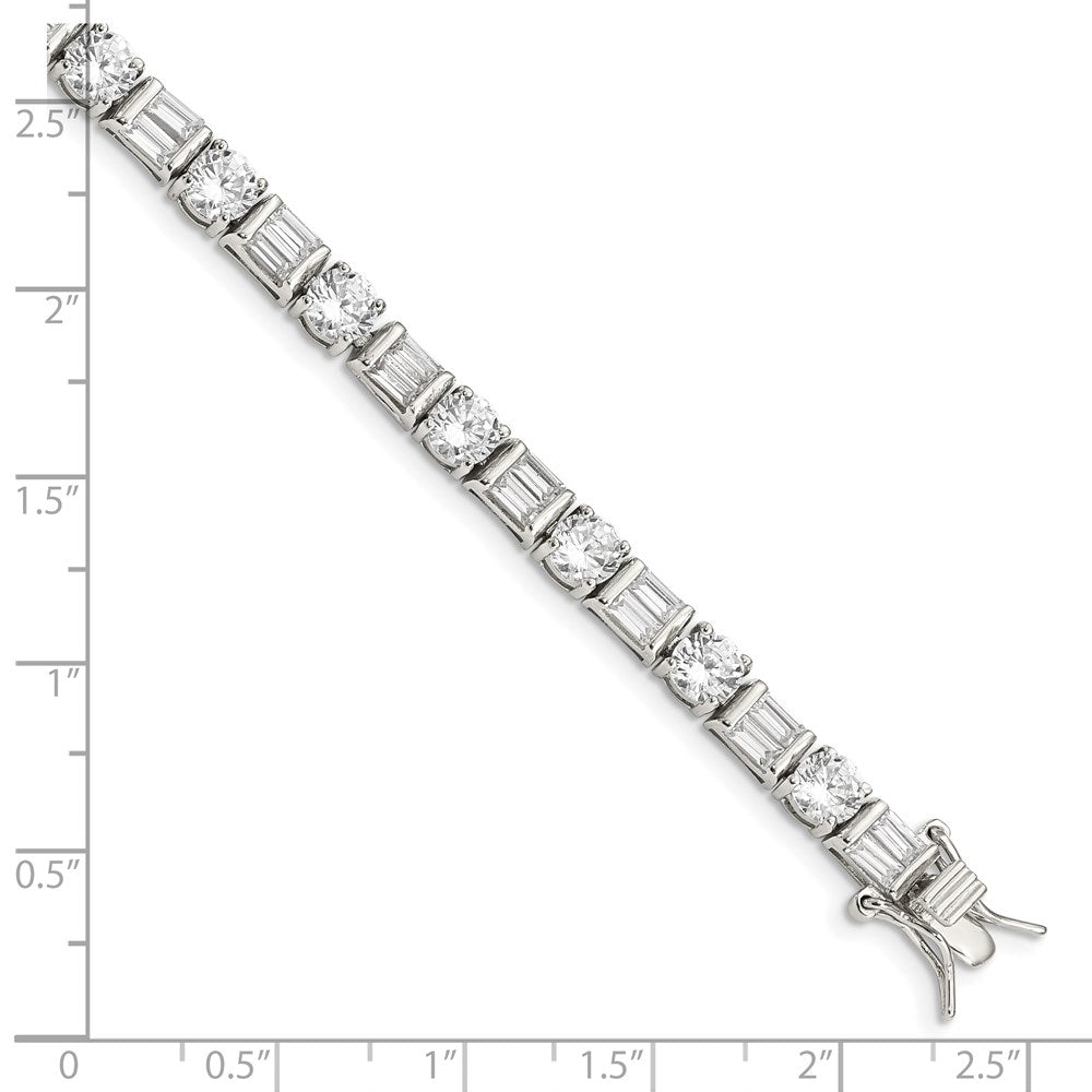 7.25 Inch Sterling Silver Rhodium-Plated Baguette And Round Cz Bracelet