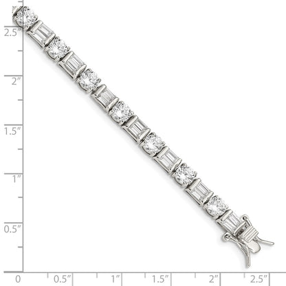 7.25 Inch Sterling Silver Rhodium-Plated Baguette And Round Cz Bracelet