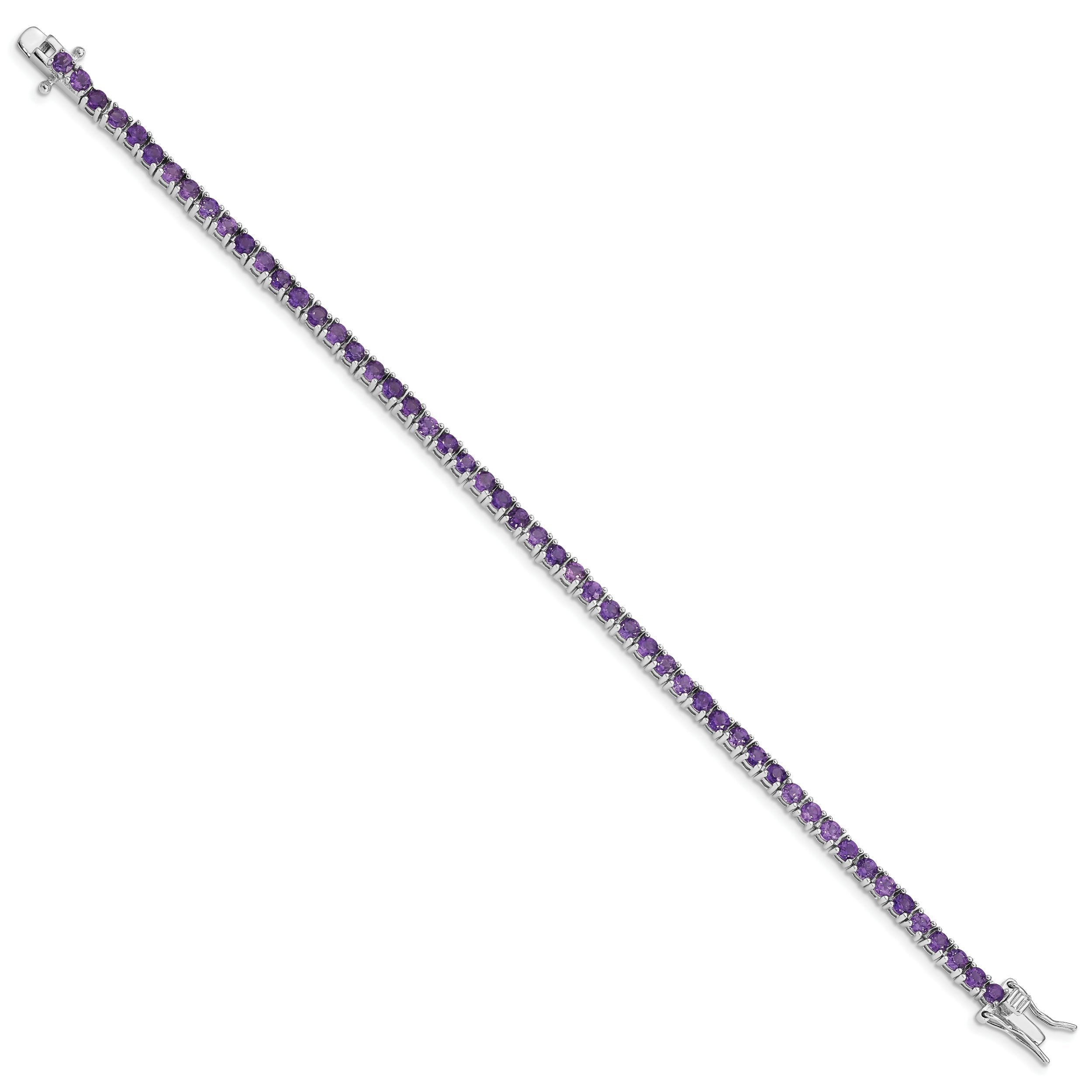 7 Inch Sterling Silver Rhodium-Plated Amethyst Bracelet