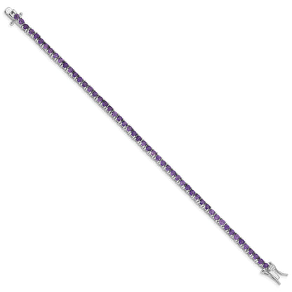 7 Inch Sterling Silver Rhodium-Plated Amethyst Bracelet