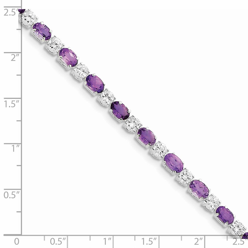 7 Inch Sterling Silver Rhodium-Plated Amethyst & Cz Bracelet