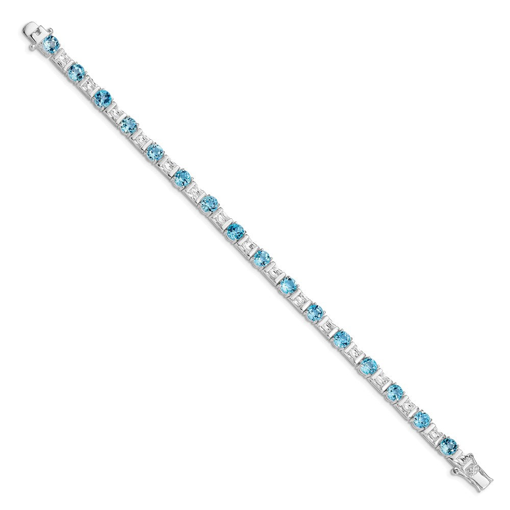 8 Inch Sterling Silver Rhodium-Plated Bluetopaz And Cz Bracelet