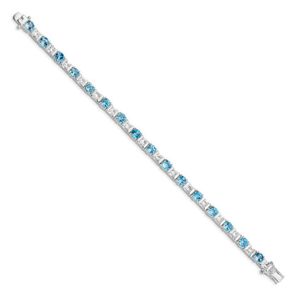 8 Inch Sterling Silver Rhodium-Plated Bluetopaz And Cz Bracelet