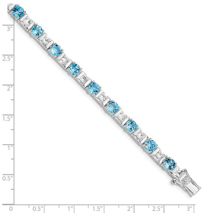8 Inch Sterling Silver Rhodium-Plated Bluetopaz And Cz Bracelet