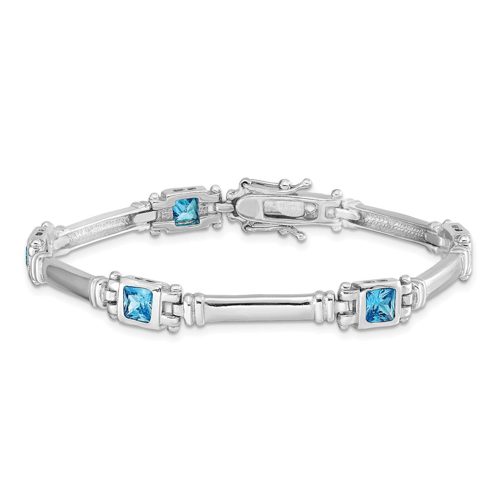 7 Inch Sterling Silver Rhodium-Plated Blue Topaz Bracelet