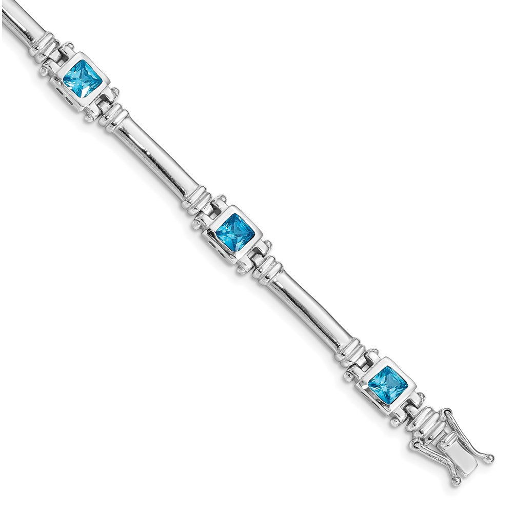 7 Inch Sterling Silver Rhodium-Plated Blue Topaz Bracelet