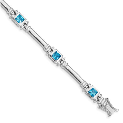 7 Inch Sterling Silver Rhodium-Plated Blue Topaz Bracelet