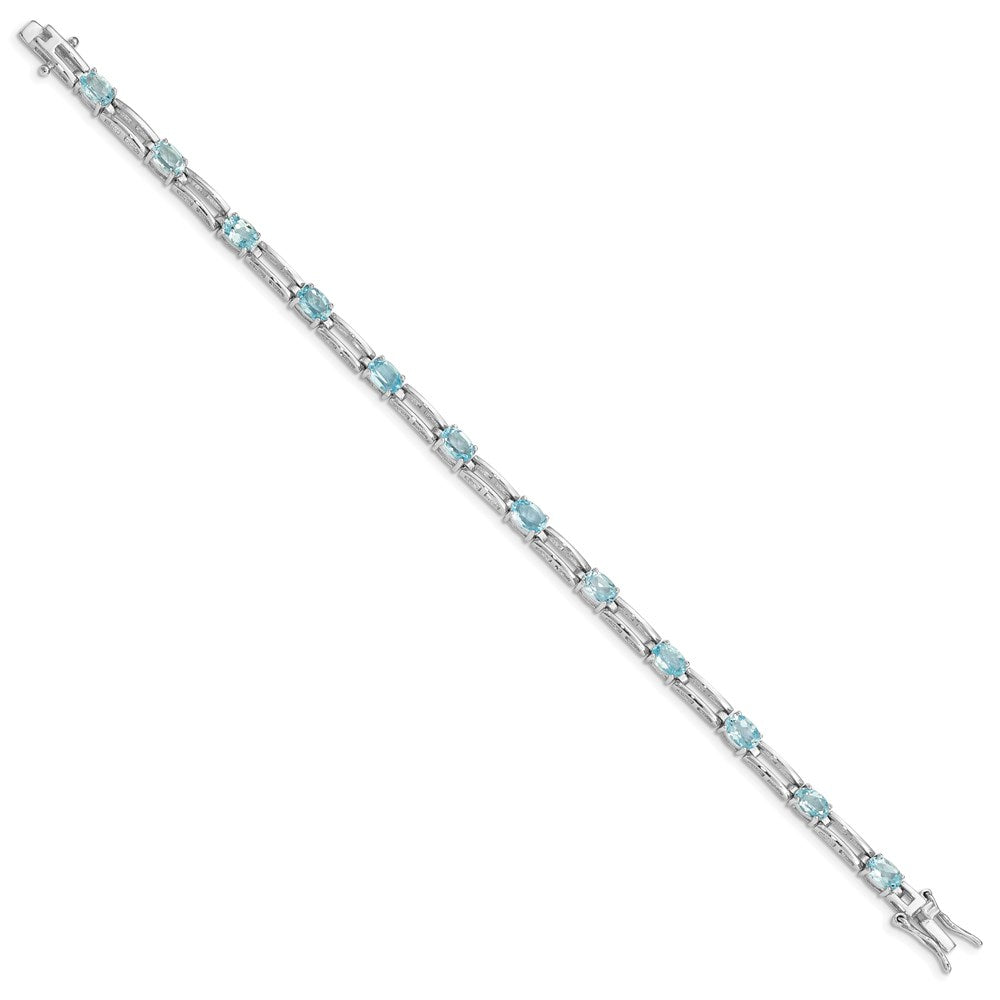 7 Inch Sterling Silver Rhodium-Plated Blue Topaz Bracelet