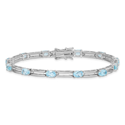 7 Inch Sterling Silver Rhodium-Plated Blue Topaz Bracelet