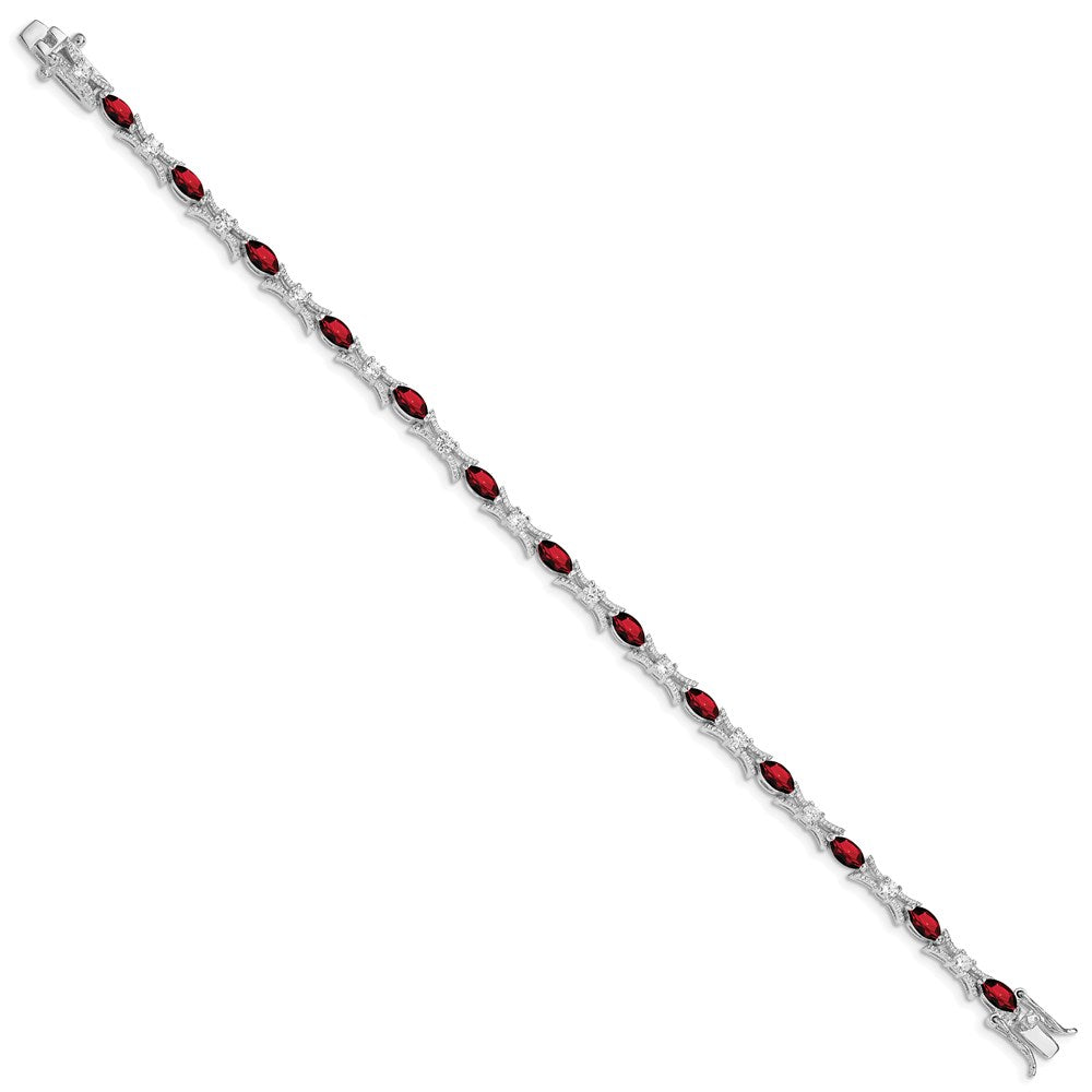 7 Inch Sterling Silver Rhodium-Plated Garnet And Cz Bracelet