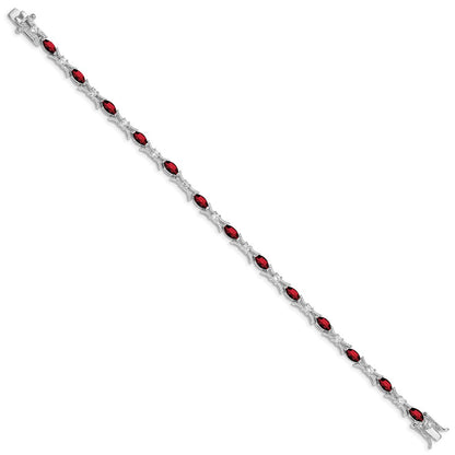 7 Inch Sterling Silver Rhodium-Plated Garnet And Cz Bracelet