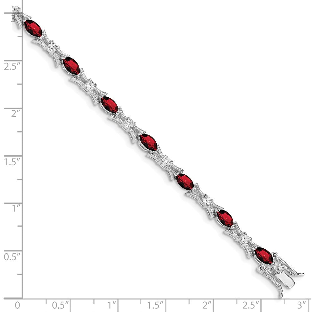 7 Inch Sterling Silver Rhodium-Plated Garnet And Cz Bracelet