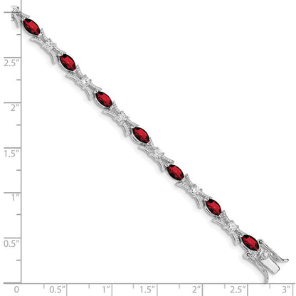 7 Inch Sterling Silver Rhodium-Plated Garnet And Cz Bracelet