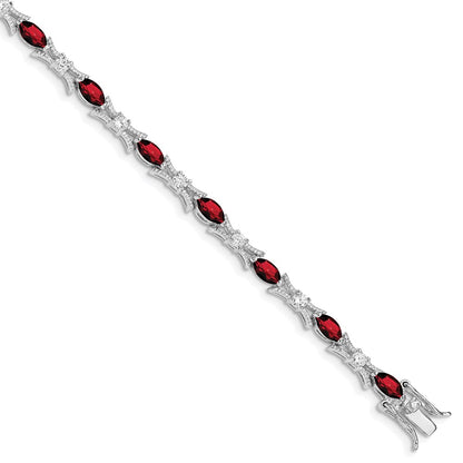 7 Inch Sterling Silver Rhodium-Plated Garnet And Cz Bracelet