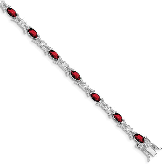 7 Inch Sterling Silver Rhodium-Plated Garnet And Cz Bracelet