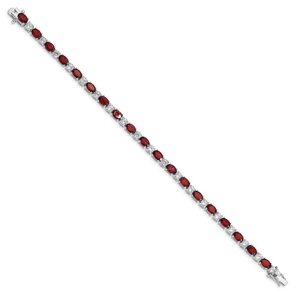 7 Inch Sterling Silver Rhodium-Plated Garnet And Cz Bracelet