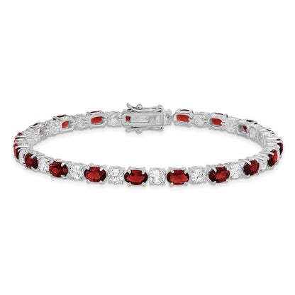 7 Inch Sterling Silver Rhodium-Plated Garnet And Cz Bracelet
