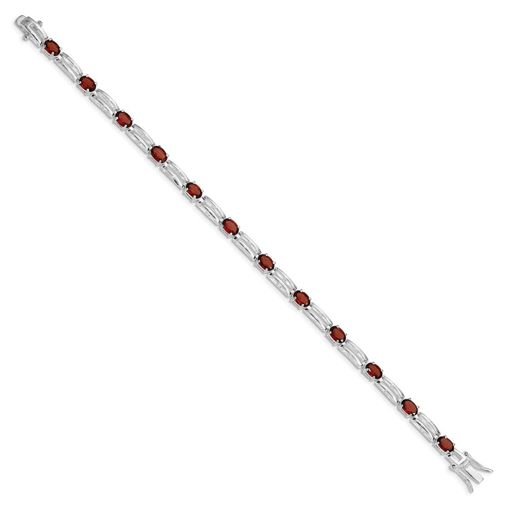 7 Inch Sterling Silver Rhodium-Plated Garnet Bracelet