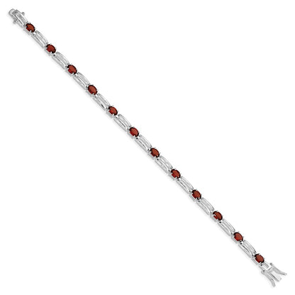 7 Inch Sterling Silver Rhodium-Plated Garnet Bracelet