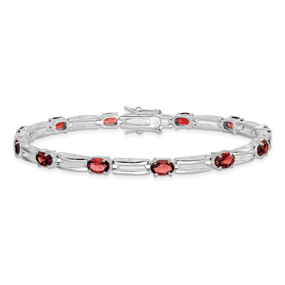 7 Inch Sterling Silver Rhodium-Plated Garnet Bracelet