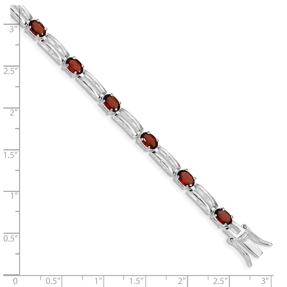 7 Inch Sterling Silver Rhodium-Plated Garnet Bracelet