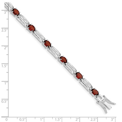 7 Inch Sterling Silver Rhodium-Plated Garnet Bracelet