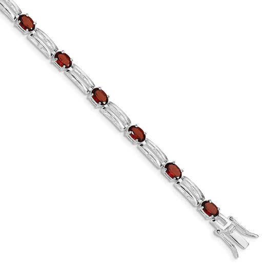 7 Inch Sterling Silver Rhodium-Plated Garnet Bracelet