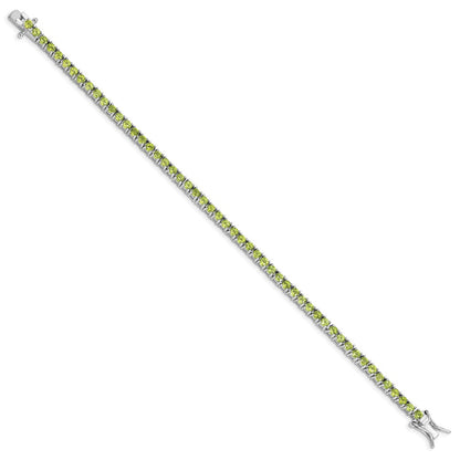 7 Inch Sterling Silver Rhodium-Plated Peridot Bracelet