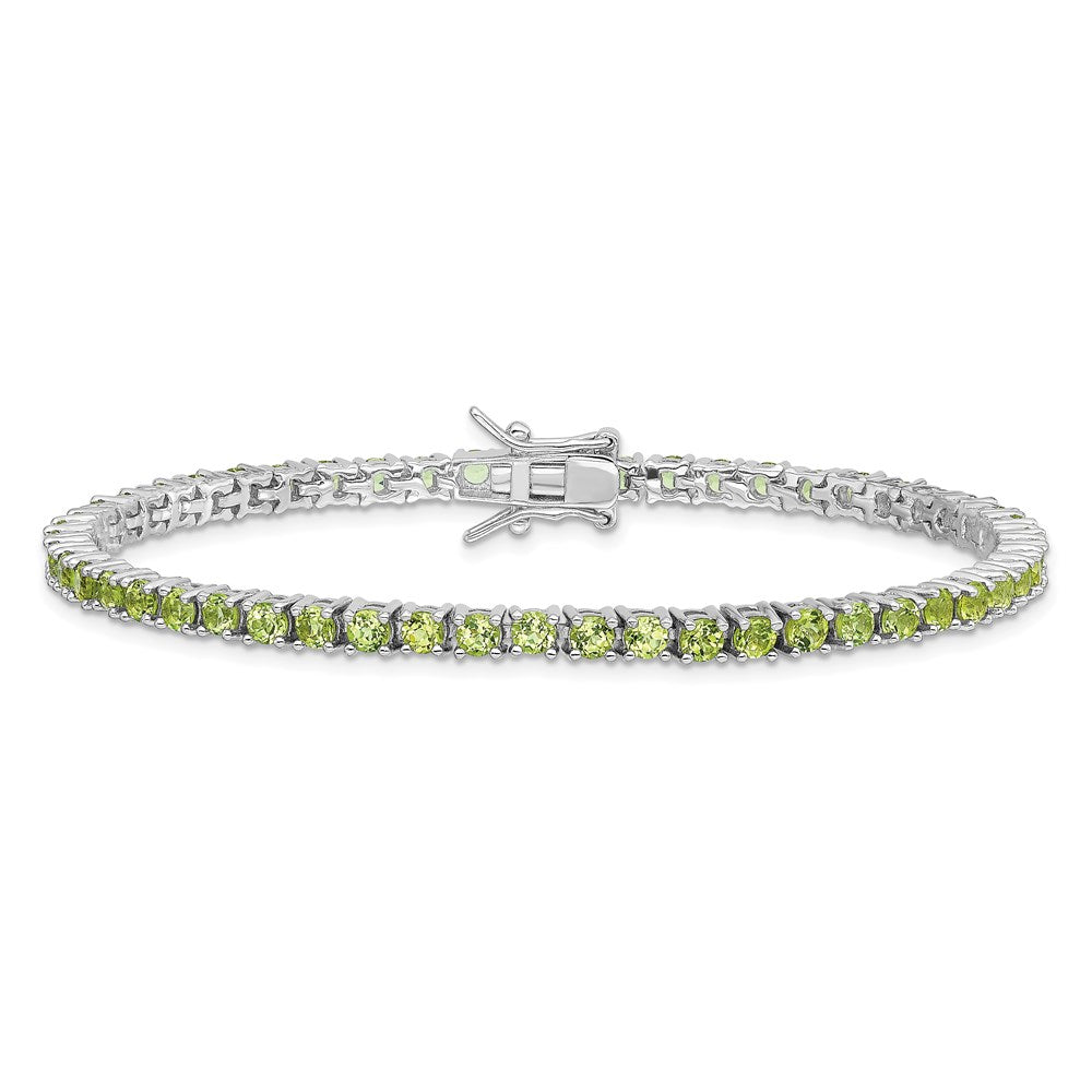 7 Inch Sterling Silver Rhodium-Plated Peridot Bracelet