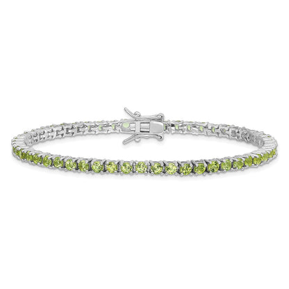 7 Inch Sterling Silver Rhodium-Plated Peridot Bracelet