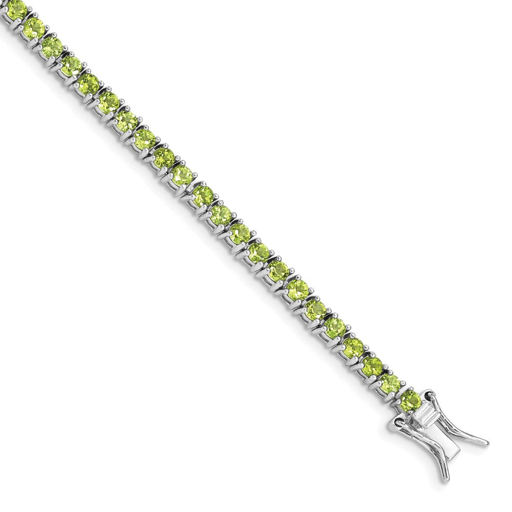 7 Inch Sterling Silver Rhodium-Plated Peridot Bracelet