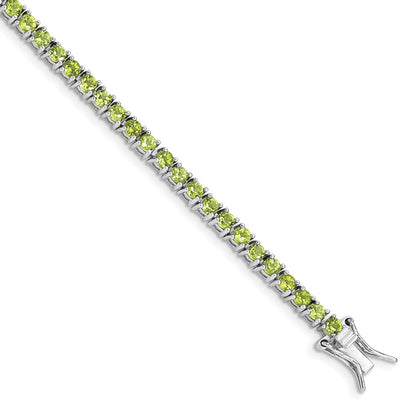 7 Inch Sterling Silver Rhodium-Plated Peridot Bracelet