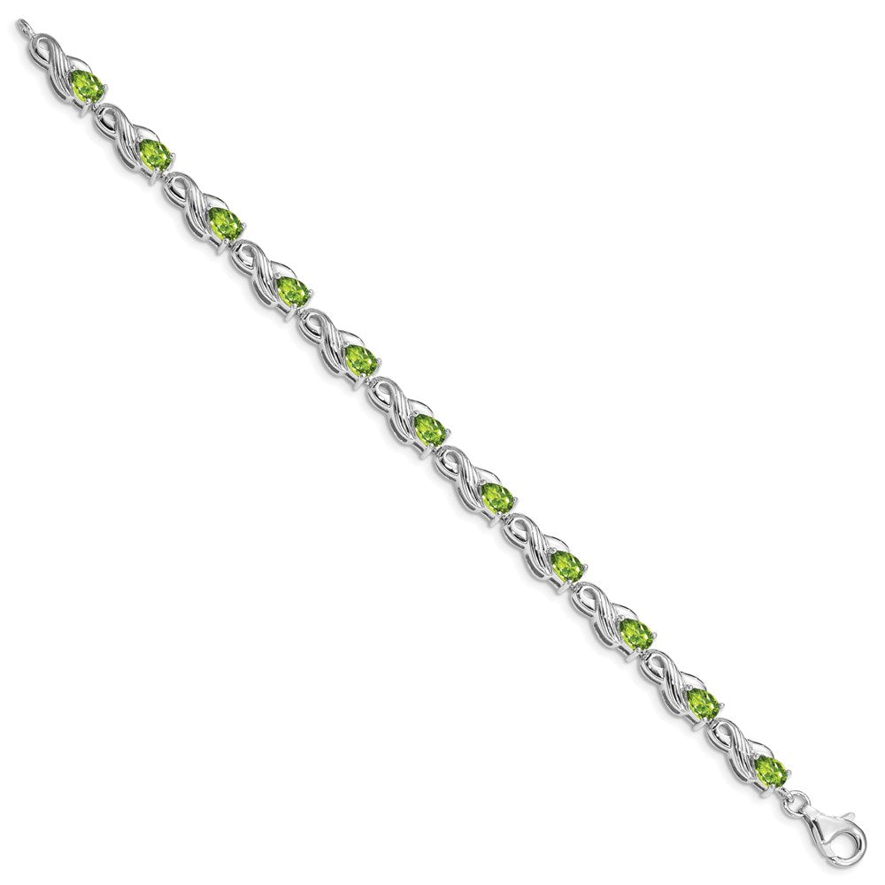 7 Inch Sterling Silver Rhodium-Plated Peridot Bracelet