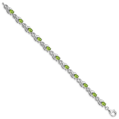 7 Inch Sterling Silver Rhodium-Plated Peridot Bracelet