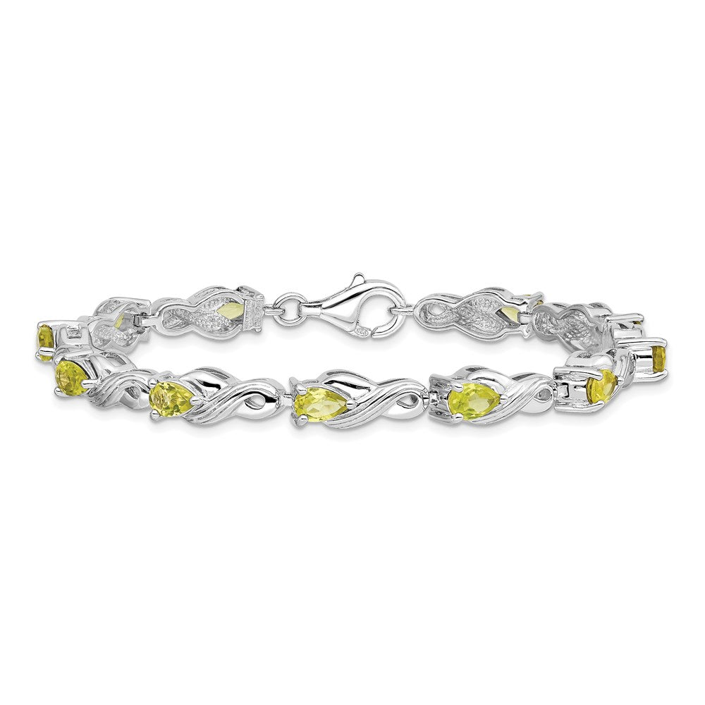 7 Inch Sterling Silver Rhodium-Plated Peridot Bracelet